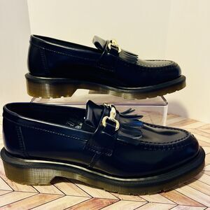 Dr Martens Adrian Snaffle Black Smooth Leather Loafers M 8 W 9 Kiltie Gold Bit
